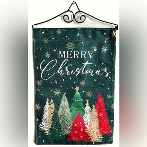 12x18 Elegant Merry Christmas Trees Snowflakes Yard Decor Flag Wall Hanging New